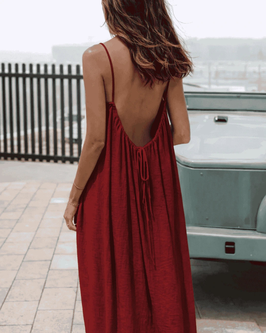 Einfarbiges rückenfreies Cami-Kleid für Damen