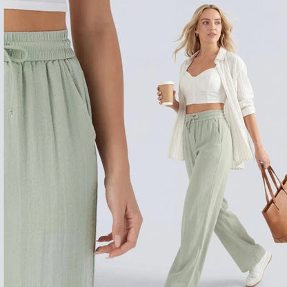 Lässige Hose mit hoher Taille und Kordelzug