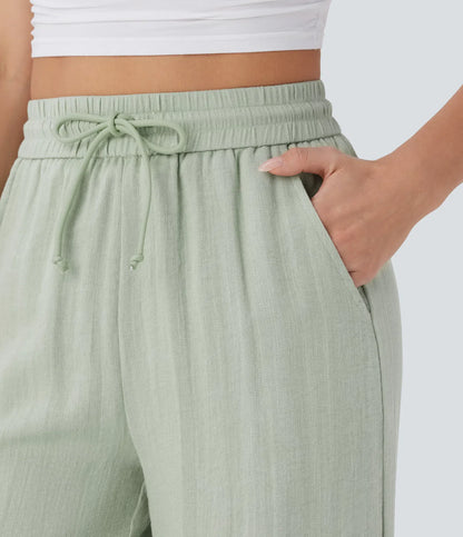 Lässige Hose mit hoher Taille und Kordelzug