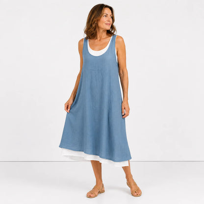 Lässiges ärmelloses Colorblock-Minikleid für Damen (Urlaubsstil)