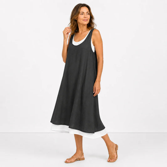 Lässiges ärmelloses Colorblock-Minikleid für Damen (Urlaubsstil)