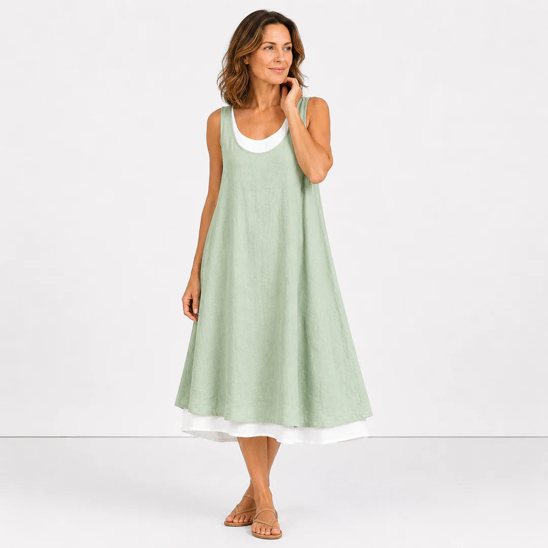 Lässiges ärmelloses Colorblock-Minikleid für Damen (Urlaubsstil)