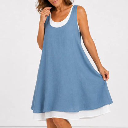 Lässiges ärmelloses Colorblock-Minikleid für Damen (Urlaubsstil)