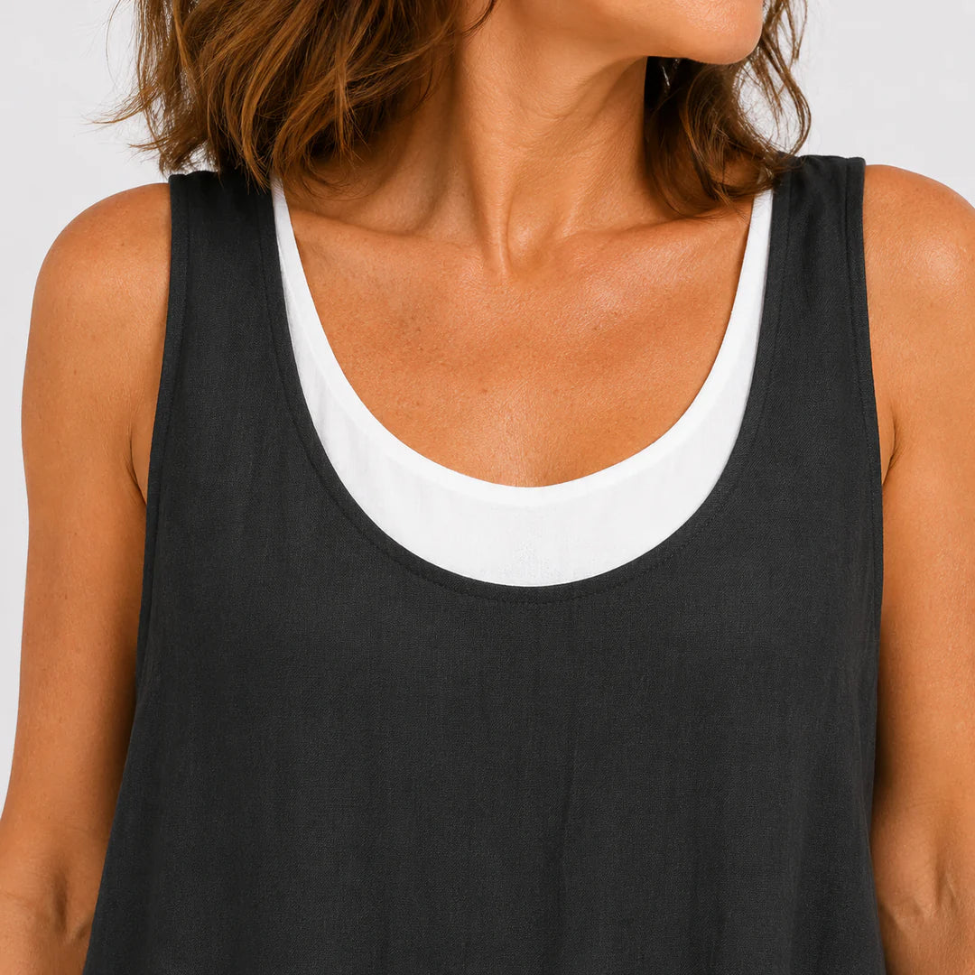 Lässiges ärmelloses Colorblock-Minikleid für Damen (Urlaubsstil)