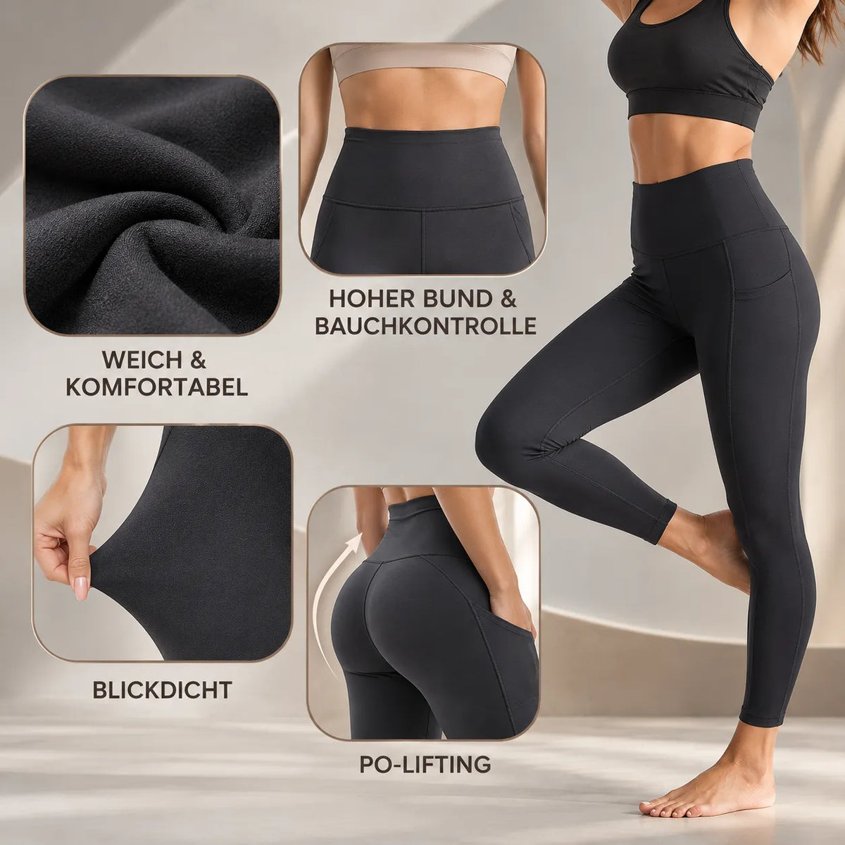 Shapingleggings Sport Leggings mit Taschen